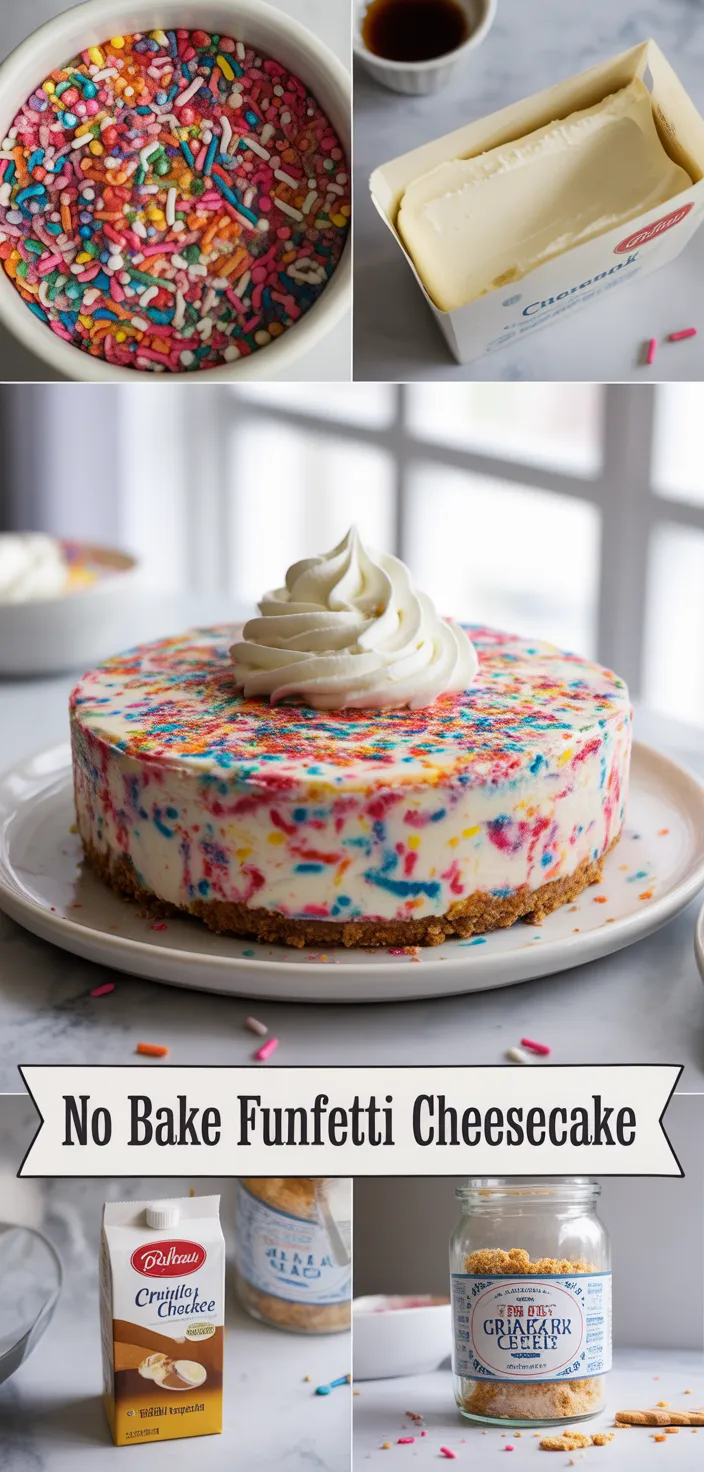 A photo of No Bake Funfetti Cheesecake Recipe